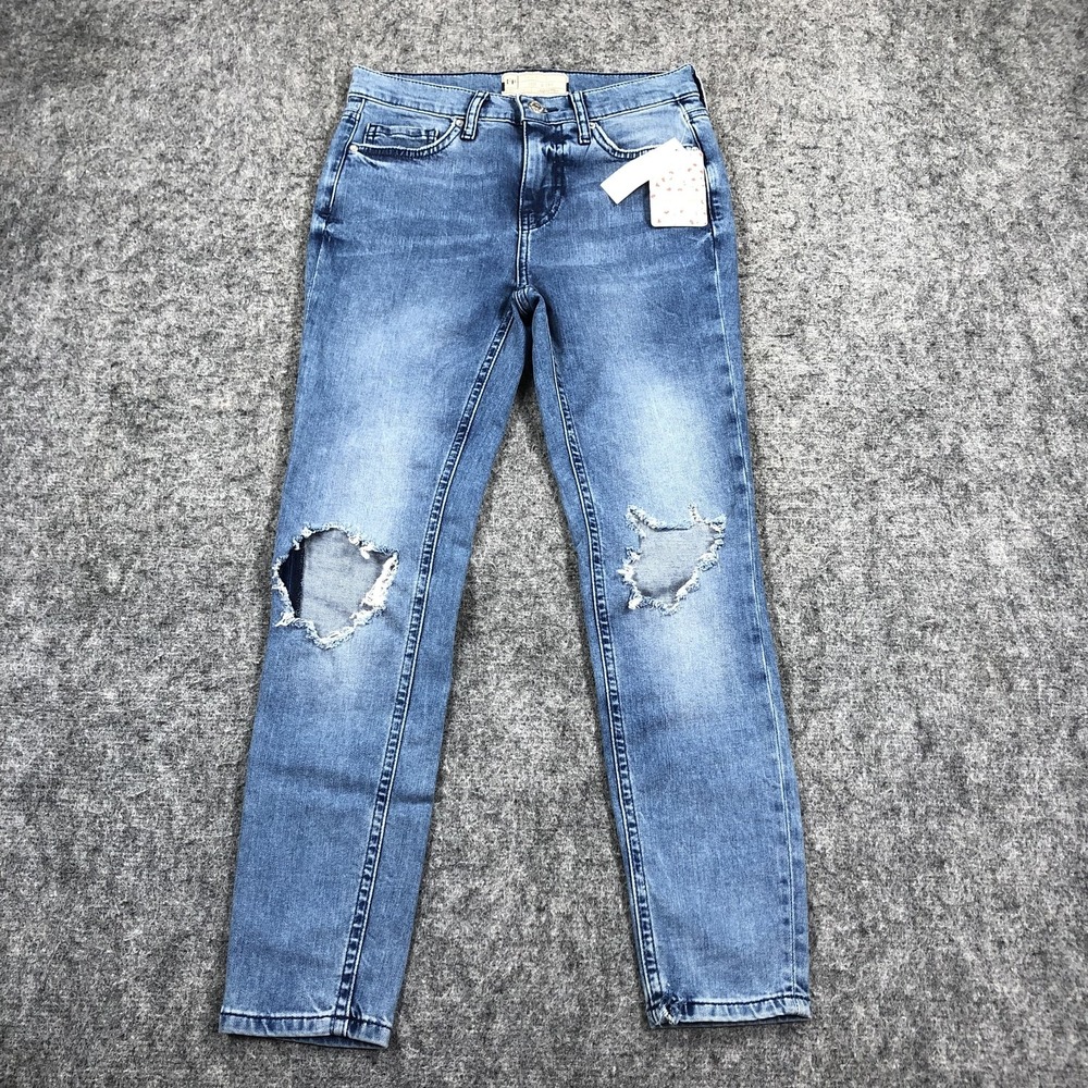 Free People Jeans Womens 26 Blue Mid Rise Skinny Distressed Stretch Denim
